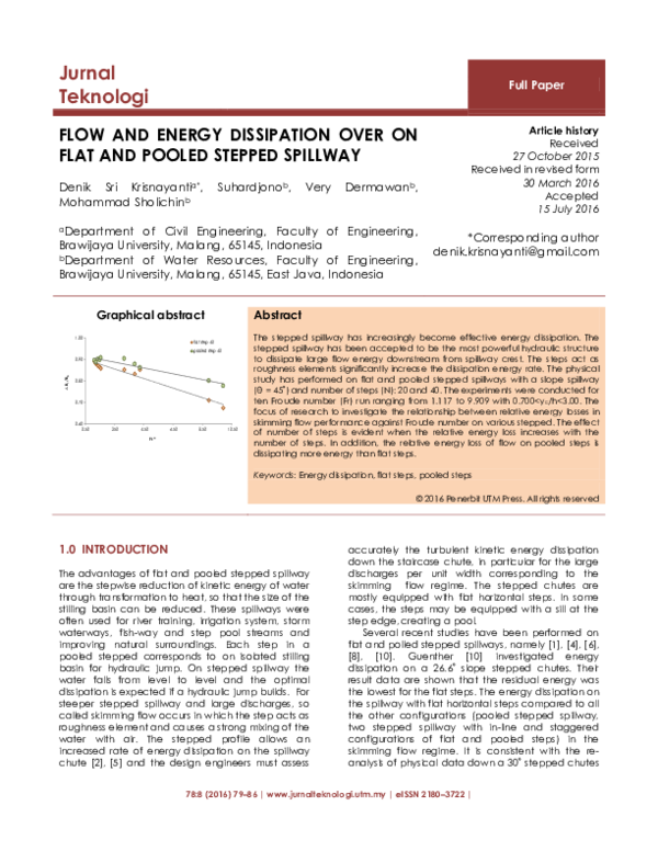 (PDF) FLOW AND ENERGY DISSIPATION OVER ON FLAT AND POOLED STEPPED SPILLWAY