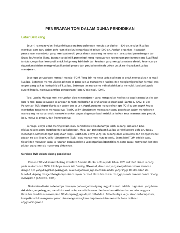 Doc Penerapan Tqm Dalam Dunia Pendidikan Rofi Nur Rohmat Academia Edu