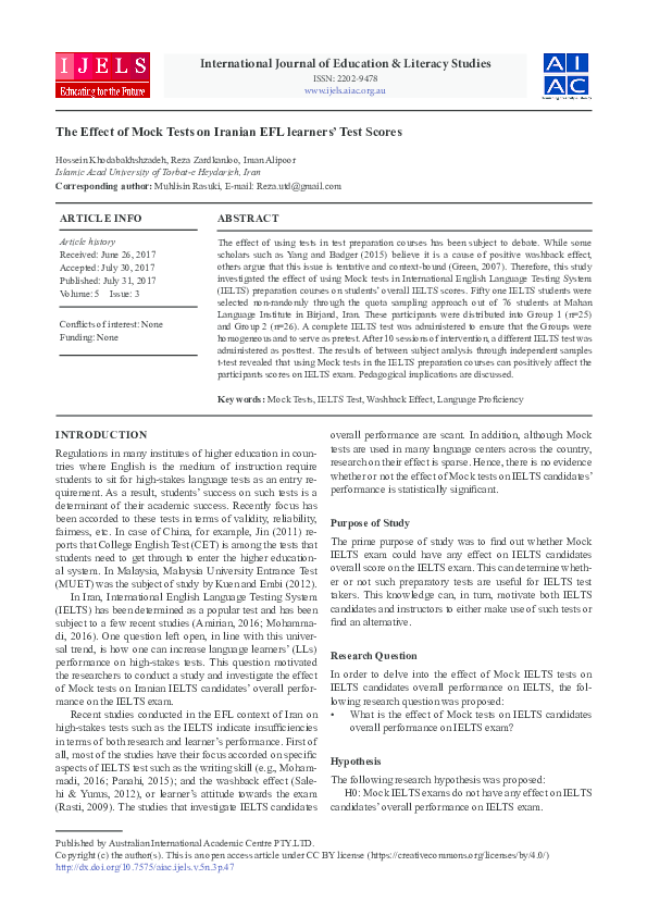 (PDF) The Effect of Mock Tests on Iranian EFL learners' Test Scores