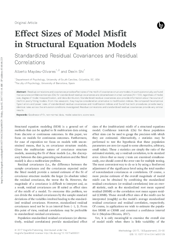 (PDF) Effect sizes of model misfit in structural equation models ...