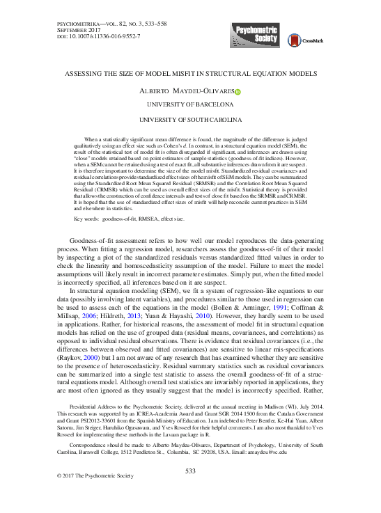 (PDF) Assessing the size of model misfit in structural equation models