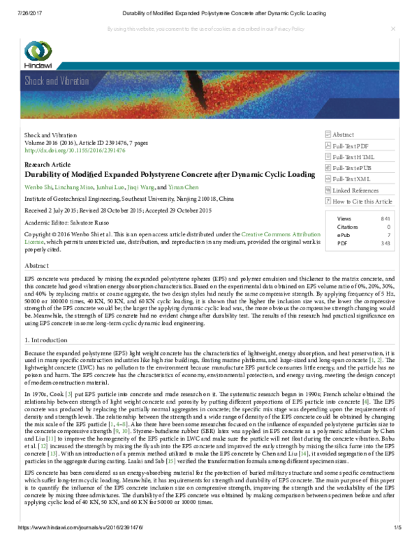 (PDF) Durability of Modied Expanded Polystyrene Concrete a er Dynamic ...