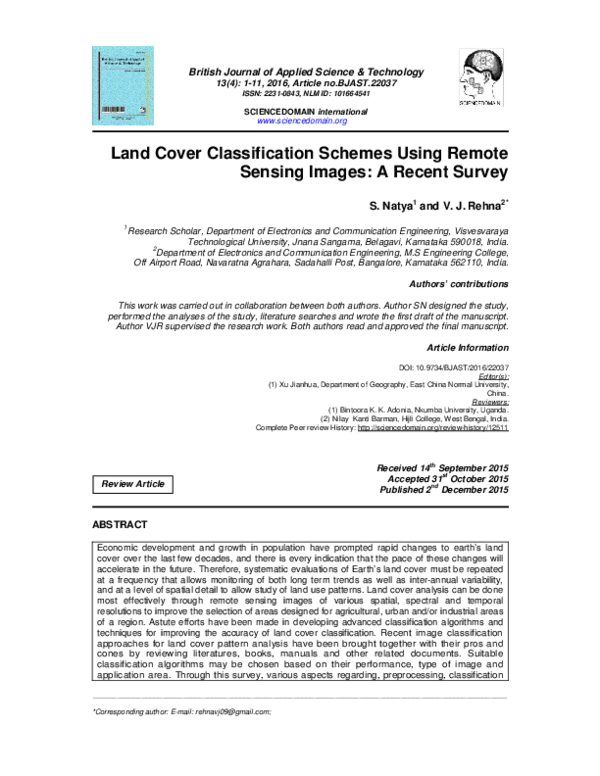 (PDF) Land Cover Classification Schemes Using Remote Sensing Images A