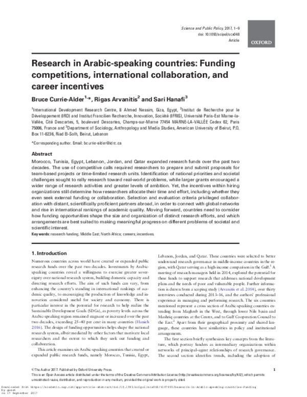 (PDF) Research in Arabic-speaking countries: Funding competitions ...