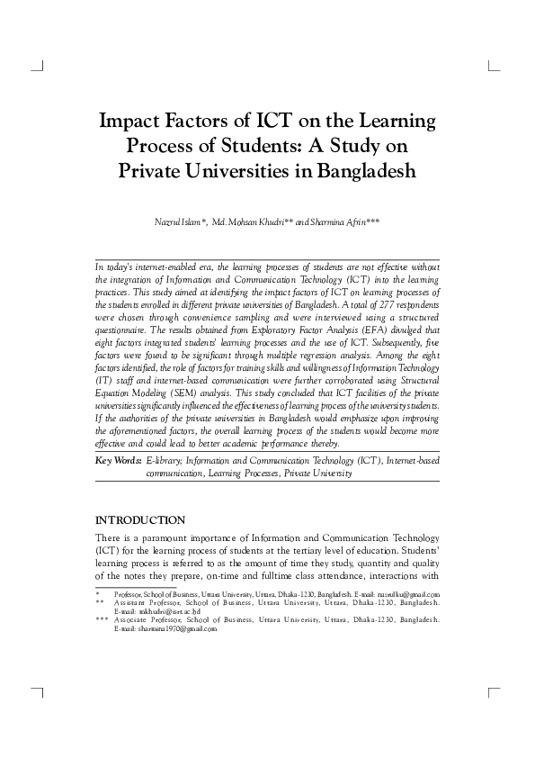 (PDF) Impact Factors of ICT on the Learning Process of Students: A ...