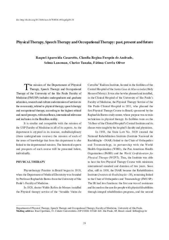 Pdf Physical Therapy Speech Therapy And Occupational Therapy Past