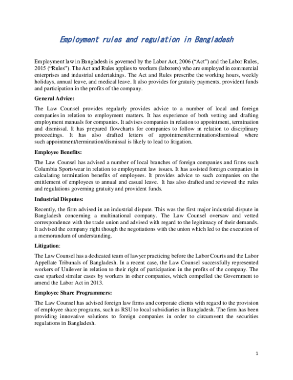 (DOC) Employment rules and regulation in Bangladesh It Reveal