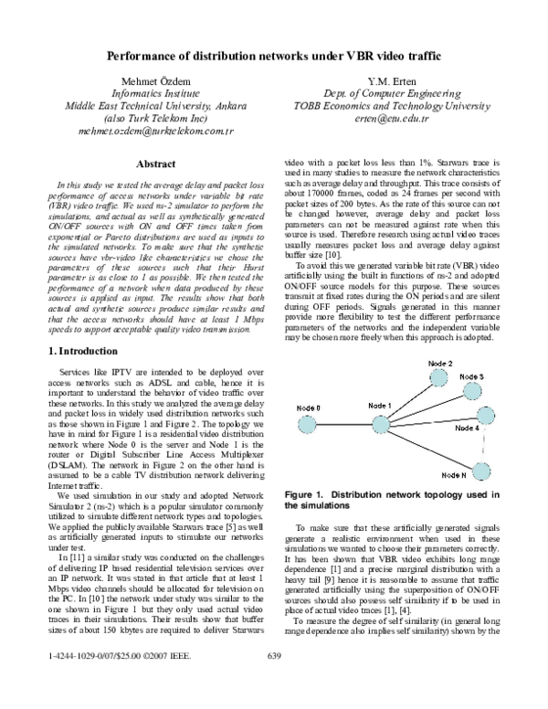 (PDF) Performance of distribution networks under VBR video traffic