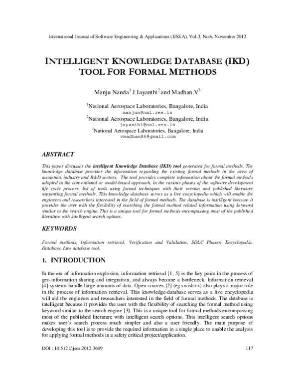 (PDF) INTELLIGENT KNOWLEDGE DATABASE (IKD) TOOL FOR FORMAL METHODS