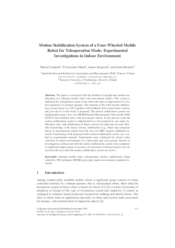 (PDF) Motion Stabilization System of a Four-Wheeled Mobile Robot for ...