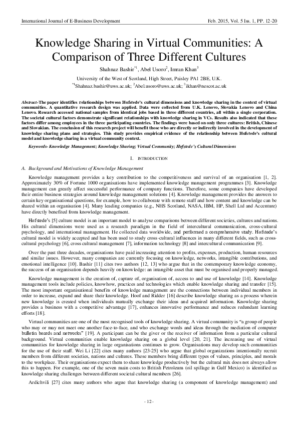 (PDF) Knowledge Sharing in Virtual Communities: A Comparison of Three ...