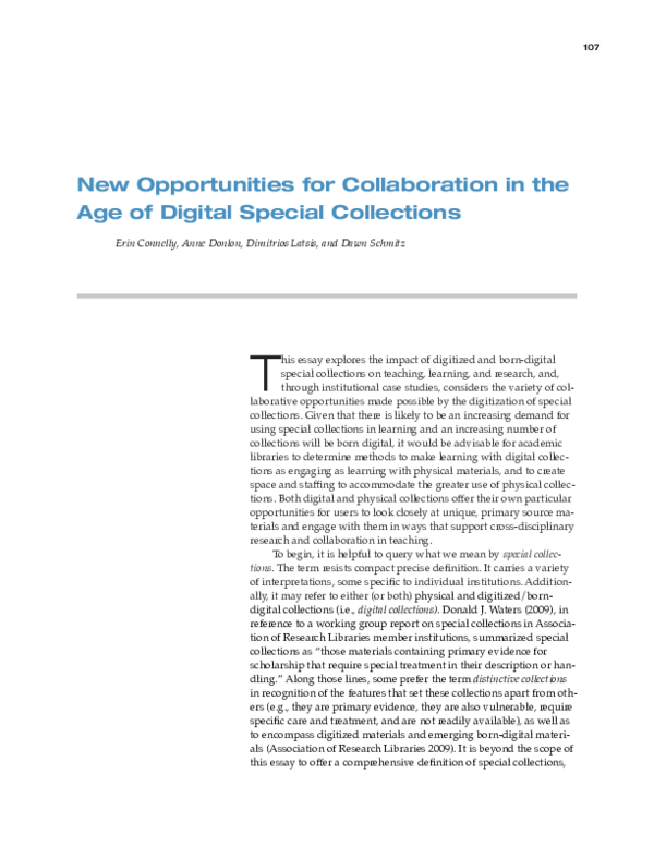 (PDF) New Opportunities for Collaboration in the Age of Digital Special ...