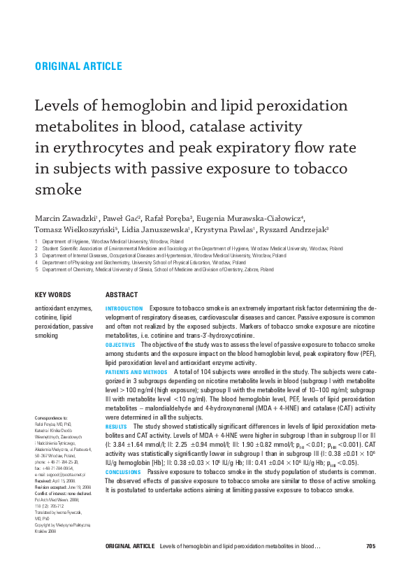 (PDF) Levels of hemoglobin and lipid peroxidation metabolites in blood ...