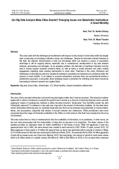 (PDF) Can Big Data Analysis Make Cities Smarter? Emerging Issues and ...