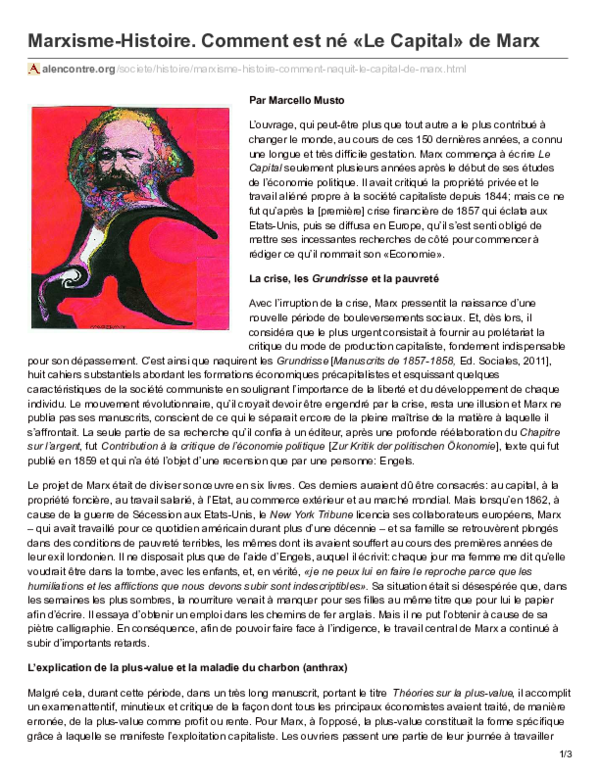(PDF) MarxismeHistoire. Comment est né «Le Capital» de Marx Marcello Musto Academia.edu