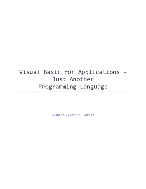 (PDF) Visual!Basic!for!Applications!–! Just!Another! Programming!Language