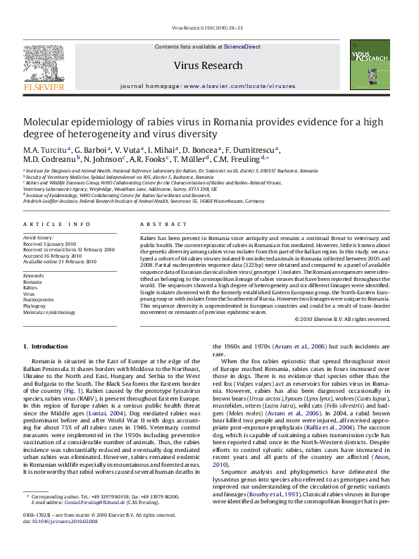 (PDF) Molecular epidemiology of rabies virus in Romania provides ...