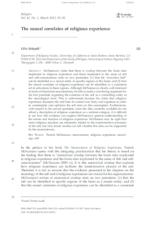 (PDF) The neural correlates of religious experience