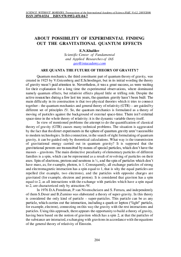 (PDF) Khalilov E.N. ABOUT POSSIBILITY OF EXPERIMENTAL FINDING OUT THE ...