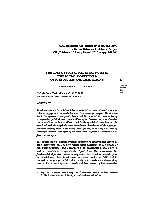 (PDF) The Role of Socıal Media Activism in New Social Movements ...