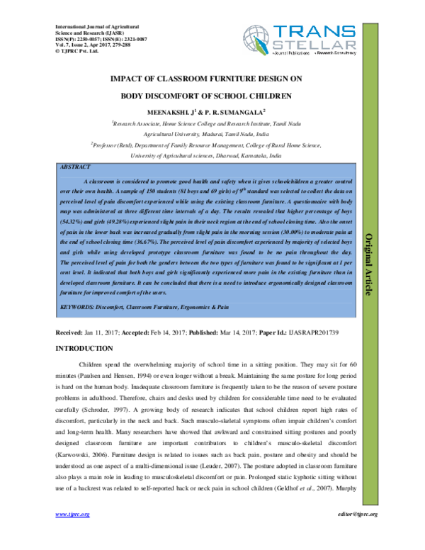 (PDF) IMPACT OF CLASSROOM FURNITURE DESIGN ON BODY OF SCHOOL