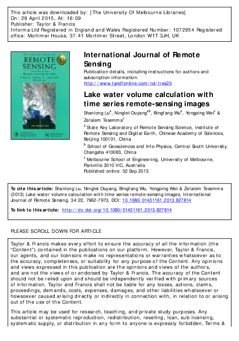 (PDF) International Journal of Remote Sensing Lake water volume ...