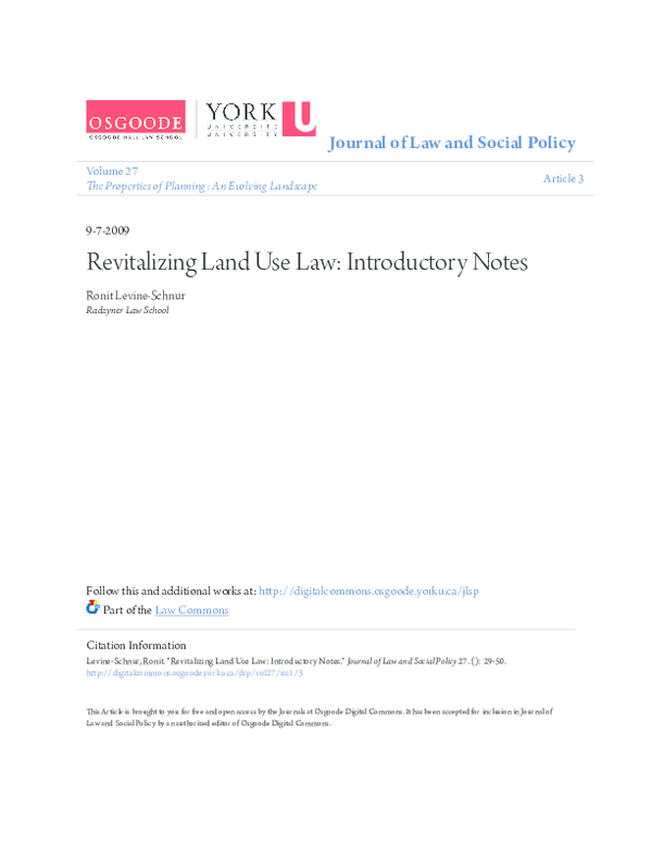 (PDF) Revitalizing Land Use Law Introductory Notes Ronit Levine