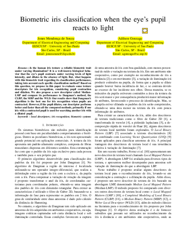 (PDF) Biometric iris classification when the eye's pupil reacts to light
