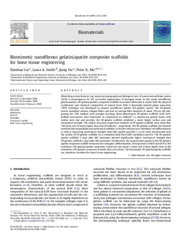 (PDF) Biomimetic nanofibrous gelatin/apatite composite scaffolds for ...