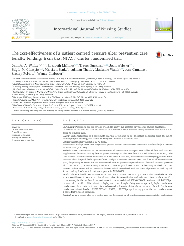 (PDF) The cost-effectiveness of a patient centred pressure ulcer ...