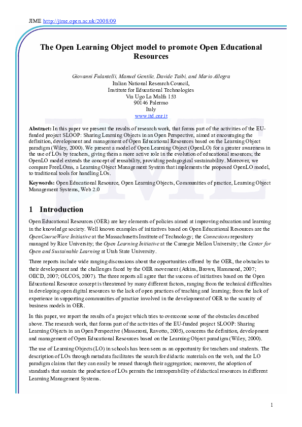 (PDF) The open learning object model to promote open educational resources