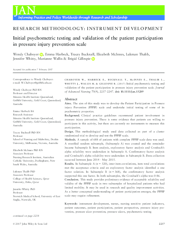 (PDF) Initial psychometric testing and validation of the patient ...