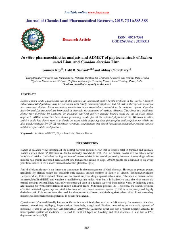(PDF) In silico pharmacokinetics analysis ADMET of phytochemicals of ...