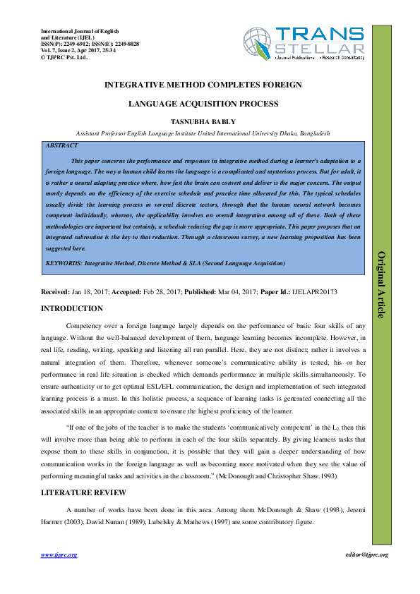 (PDF) INTEGRATIVE METHOD COMPLETES FOREIGN LANGUAGE ACQUISITION PROCESS