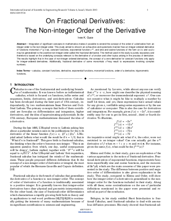 (PDF) On Fractional Derivatives: The Non-integer Order of the Derivative