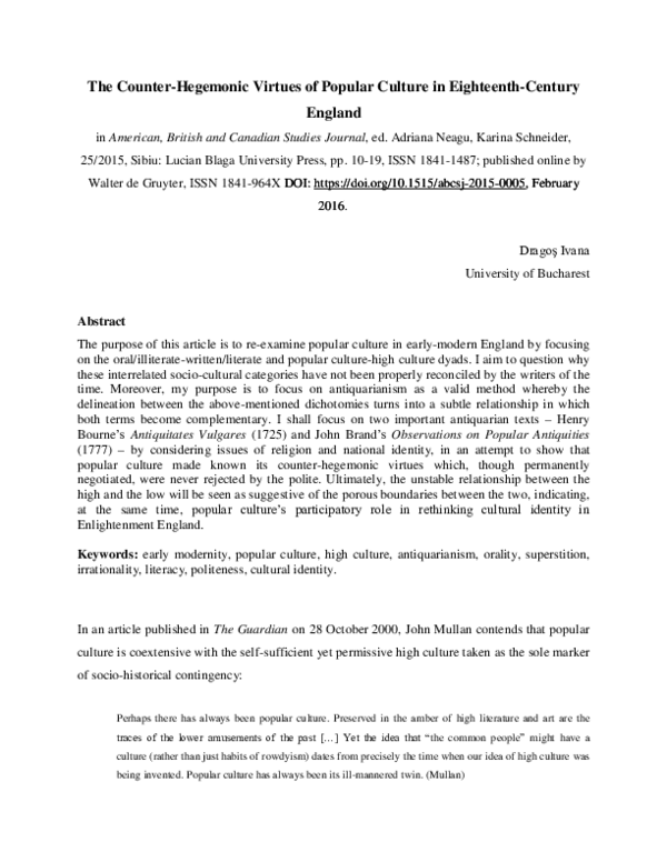 (PDF) The Counter-Hegemonic Virtues of Popular Culture in Eighteenth ...