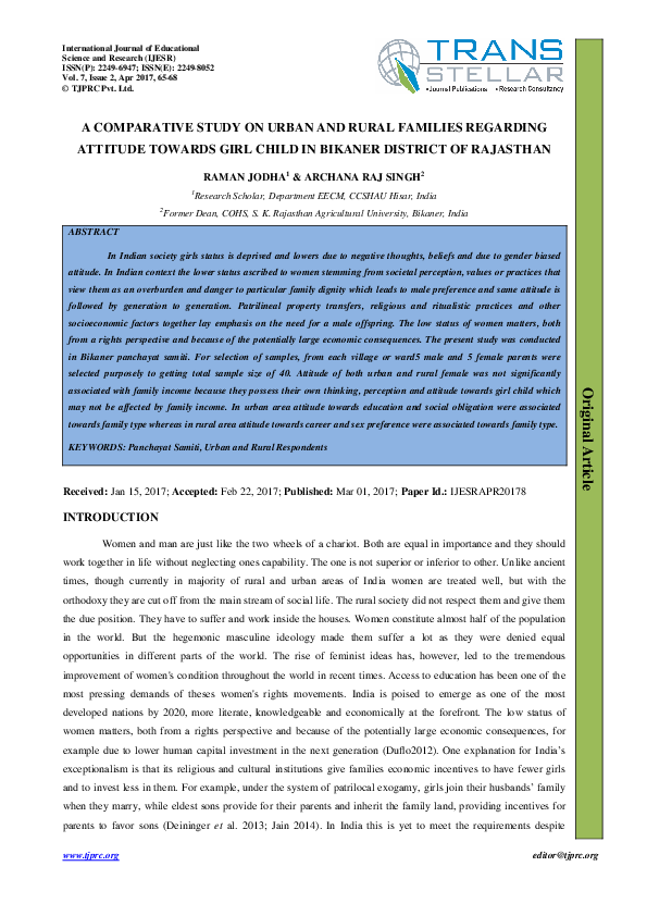 (PDF) A COMPARATIVE STUDY ON URBAN AND RURAL FAMILIES REGARDING ...