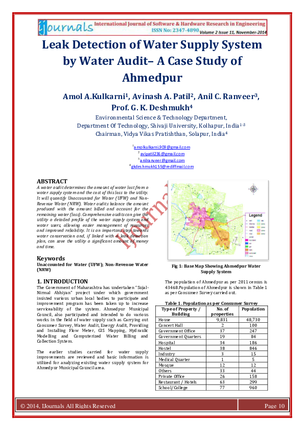 (PDF) Leak Detection of Water Supply System by Water Audit A Case
