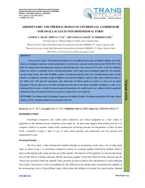 (PDF) AERODYNAMIC AND THERMAL DESIGN OF CENTRIFUGAL COMPRESSOR FOR ...