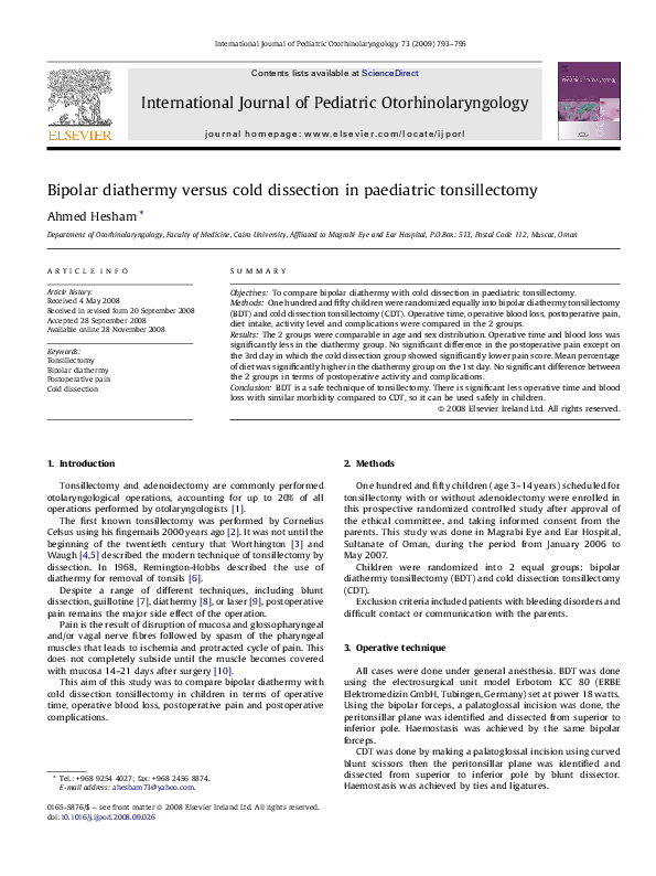 Dissection Versus Diathermy For Tonsillectomy – YOZJI