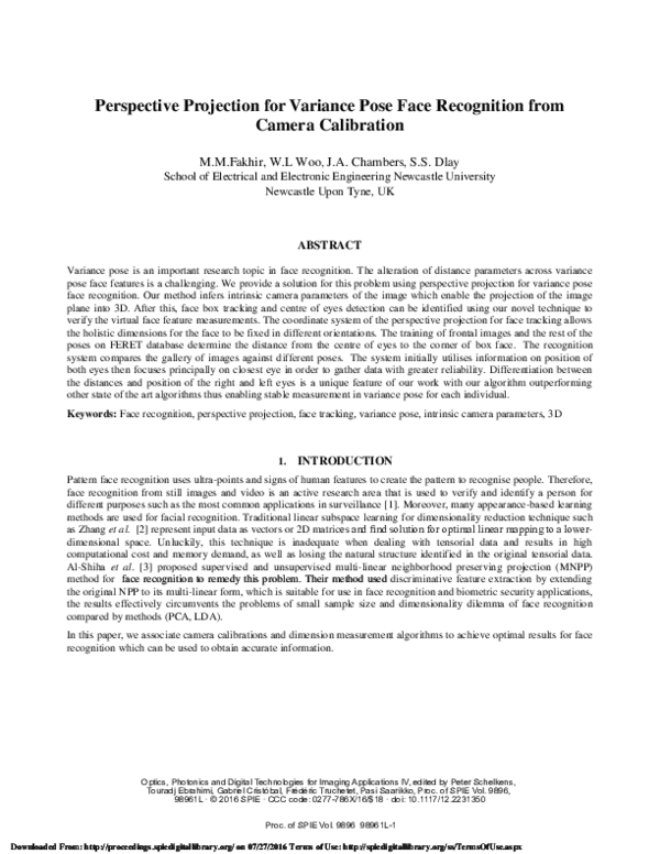 (PDF) Perspective Projection for Variance Pose Face Recognition from ...