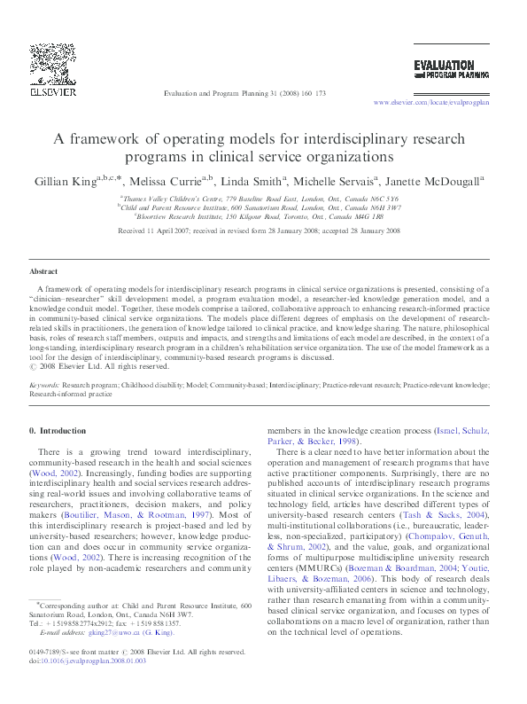 (PDF) A framework of operating models for interdisciplinary research ...
