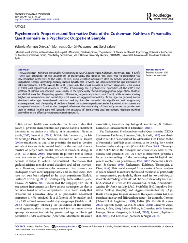 (PDF) Psychometric Properties and Normative Data of the Zuckerman ...