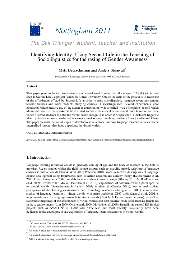 (PDF) Identifying Identity: Using Second Life in the Teaching of ...