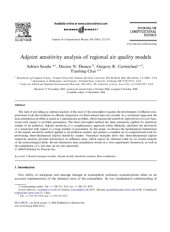 (PDF) Adjoint sensitivity analysis of regional air quality models