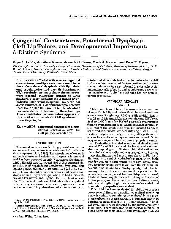 (PDF) Ectrodactyly, Ectodermal Dysplasia with Cleft Palate: A Case ...