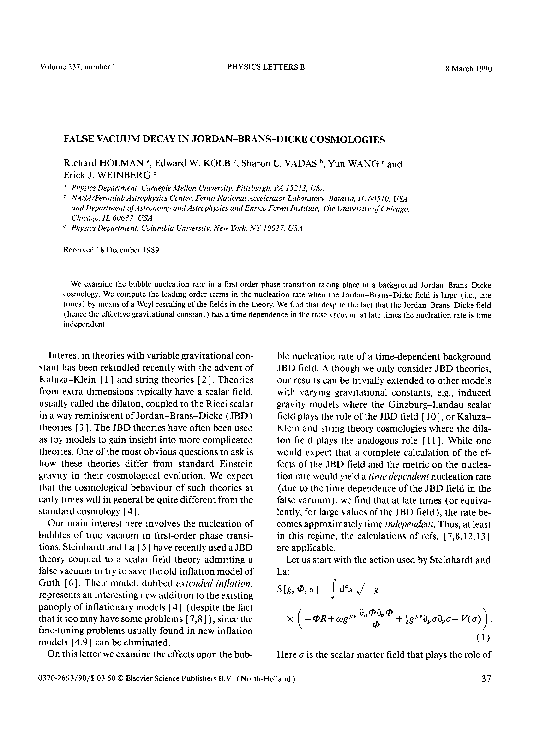 (PDF) False vacuum decay in Jordan-Brans-Dicke cosmologies