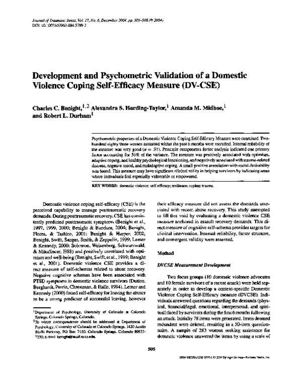 (PDF) Development and Psychometric Validation of a Domestic Violence ...