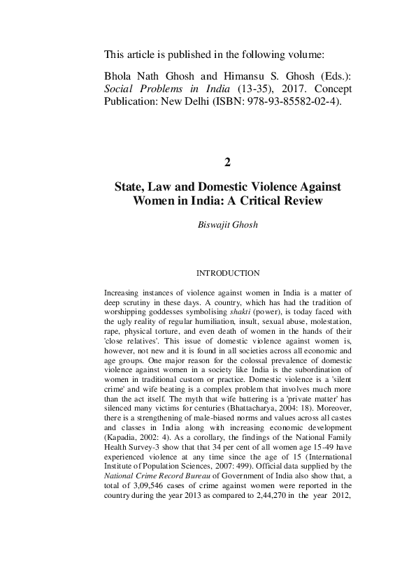 (PDF) State, Law and Domestic Violence Against Women in India: A ...
