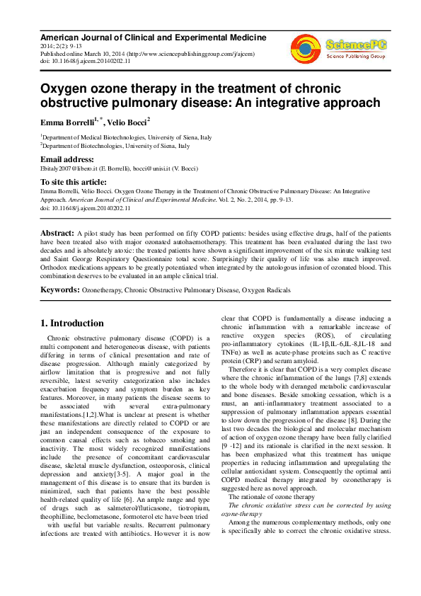 (PDF) Oxygen Ozone Therapy in the Treatment of Chronic Obstructive Pulmonary Disease An